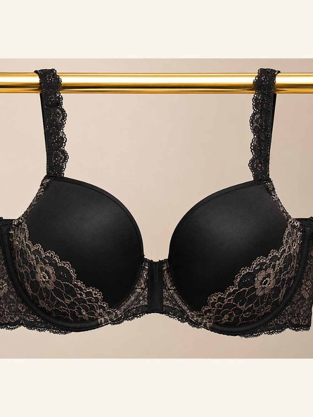 Wacoal Vivid Encounter Contour Bra 34G Black Taupe Lace Full Coverage 853395